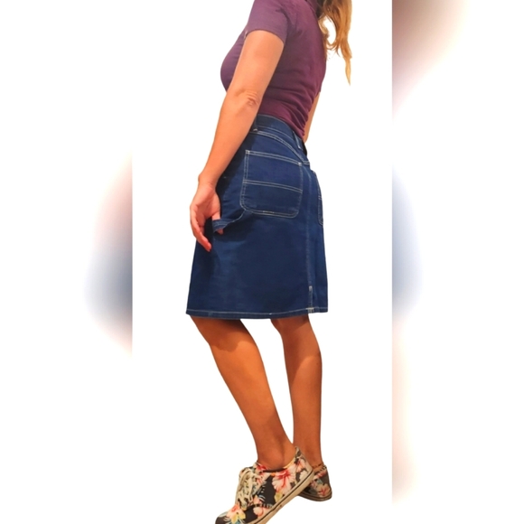 Polo Jeans Ralph Lauren Carpenter Skirt Sz 8 Blue Cotton Y2k Pockets Denim Patch - Picture 9 of 11